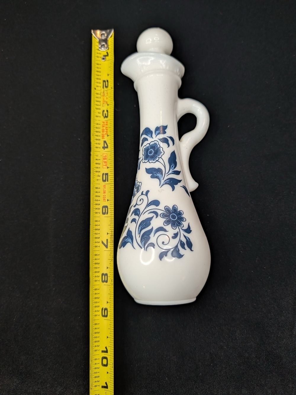 Vintage White Ceramic Avon Cruet with Blue Floral Design